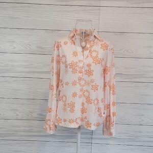 Leon Levin Floral Print Top - Orange & White Womens Size M